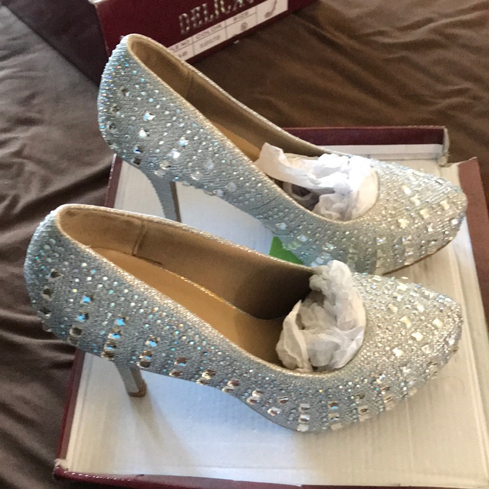 Silver glitter heels